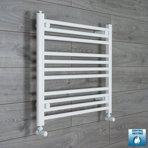 650mm Wide 600mm High White Towel Rail Radiator With Angled Valve