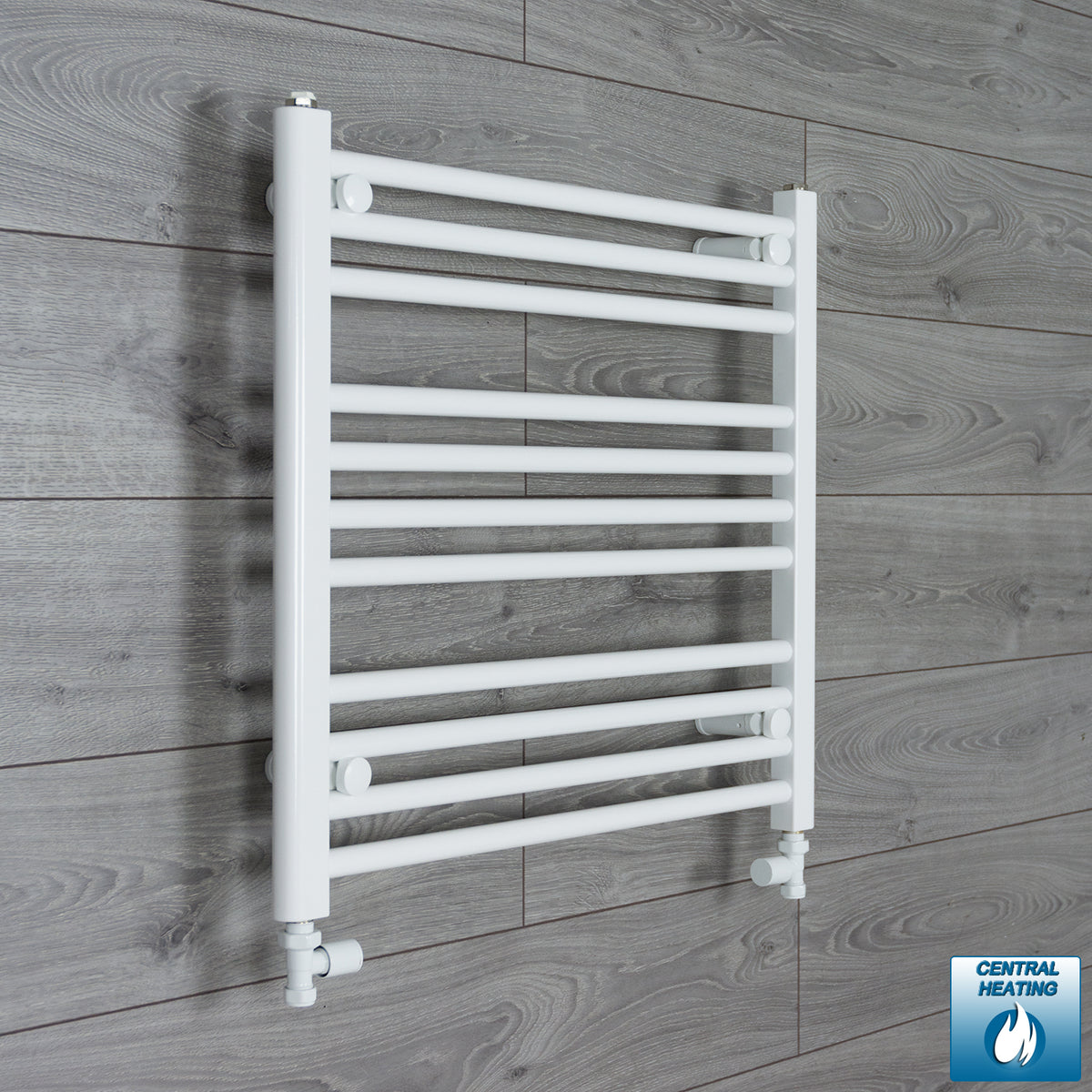 650mm Wide 600mm High White Towel Rail Radiator With Straight Valve