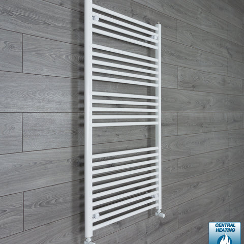 750mm Wide 1300mm High White Towel Rail Radiator With Angled Valve