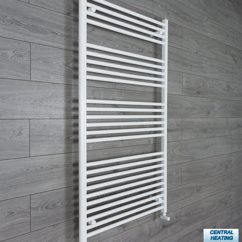 750mm Wide 1400mm High White Towel Rail Radiator With Angled Valve