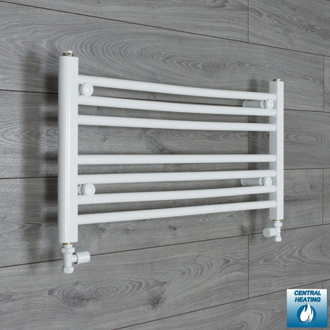 800mm Wide 400mm High White Towel Rail Radiator With Straight Valve