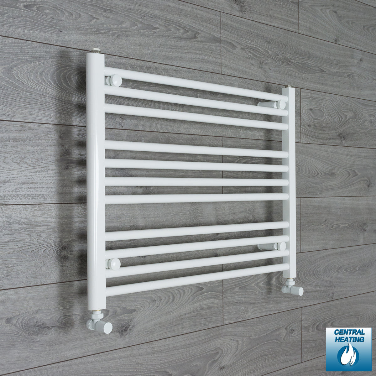 750mm Wide 600mm High White Towel Rail Radiator With Angled Valve