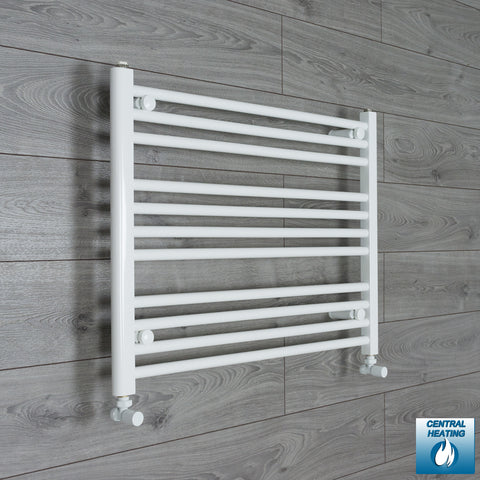 850mm Wide 600mm High White Towel Rail Radiator With Angled Valve