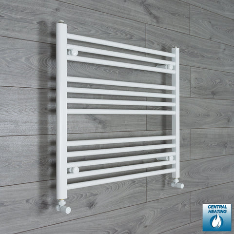 800mm Wide 700mm High White Towel Rail Radiator With Angled Valve