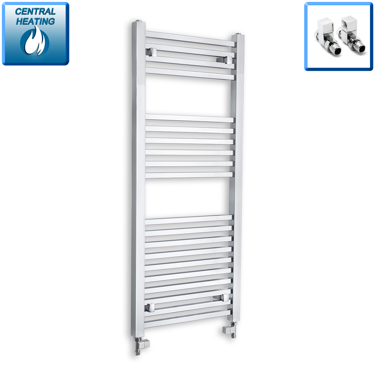 1200 x 500 Ladder Type Square Tube Flat Chrome Towel Radiator Central Heating or Electric