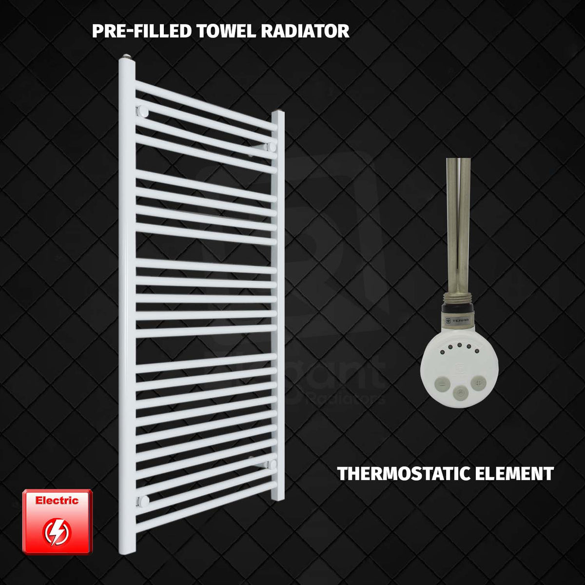 1300 mm High 700 mm Wide Pre-Filled Electric Heated Towel Rail Radiator White HTR MEG element no timer