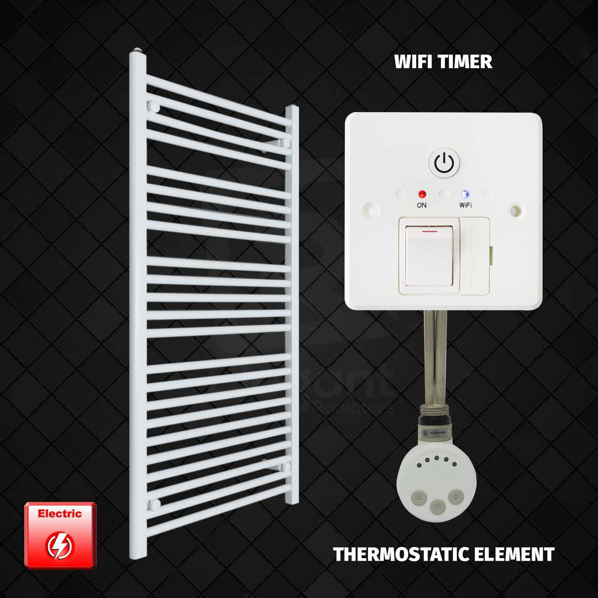 1300 mm High 700 mm Wide Pre-Filled Electric Heated Towel Rail Radiator White HTR MOA element Wifi timer