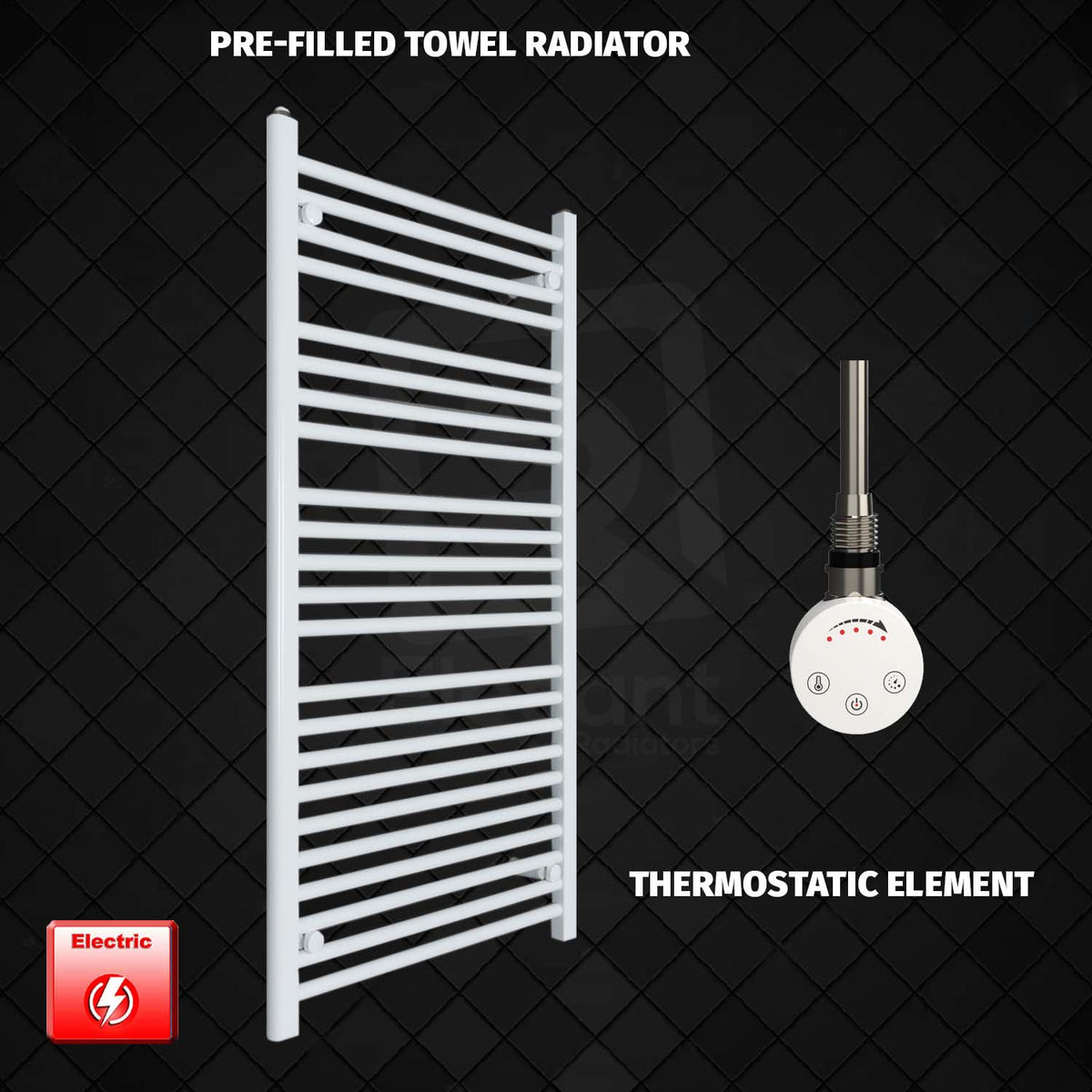 1300 mm High 700 mm Wide Pre-Filled Electric Heated Towel Rail Radiator White HTR SMR element no timer