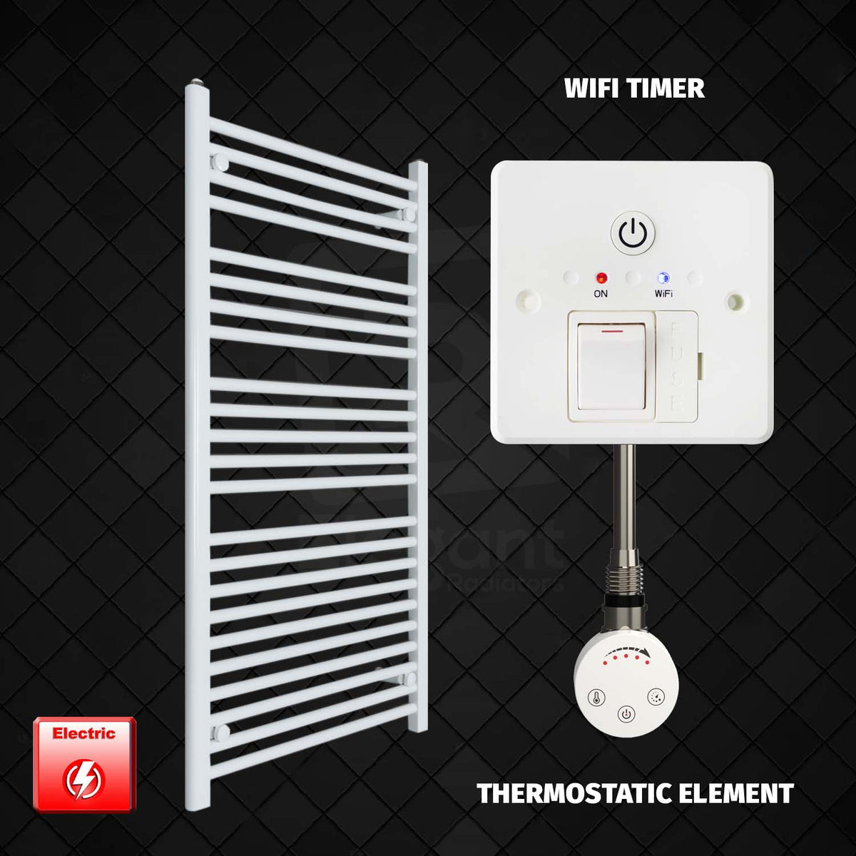 1300 mm High 700 mm Wide Pre-Filled Electric Heated Towel Rail Radiator White HTR SMR element Wifi timer