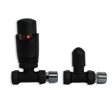 Black TRV Straight Valve For Towel Rail With Lockshield