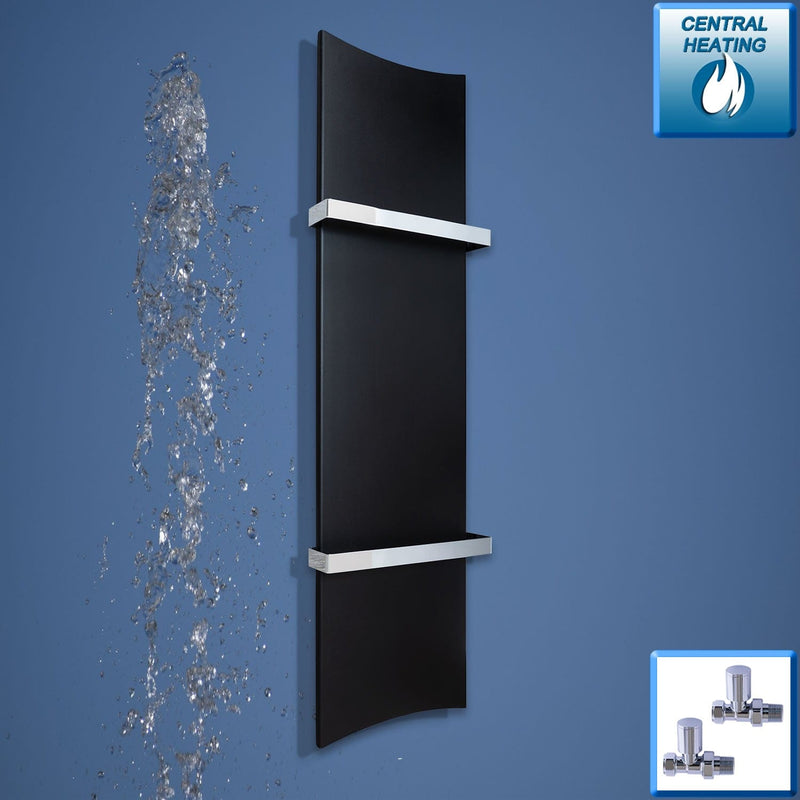 with Straight Valves Designer Bone Style 1200 mm High x 300 mm Wide Heated Towel Rail Radiator Black