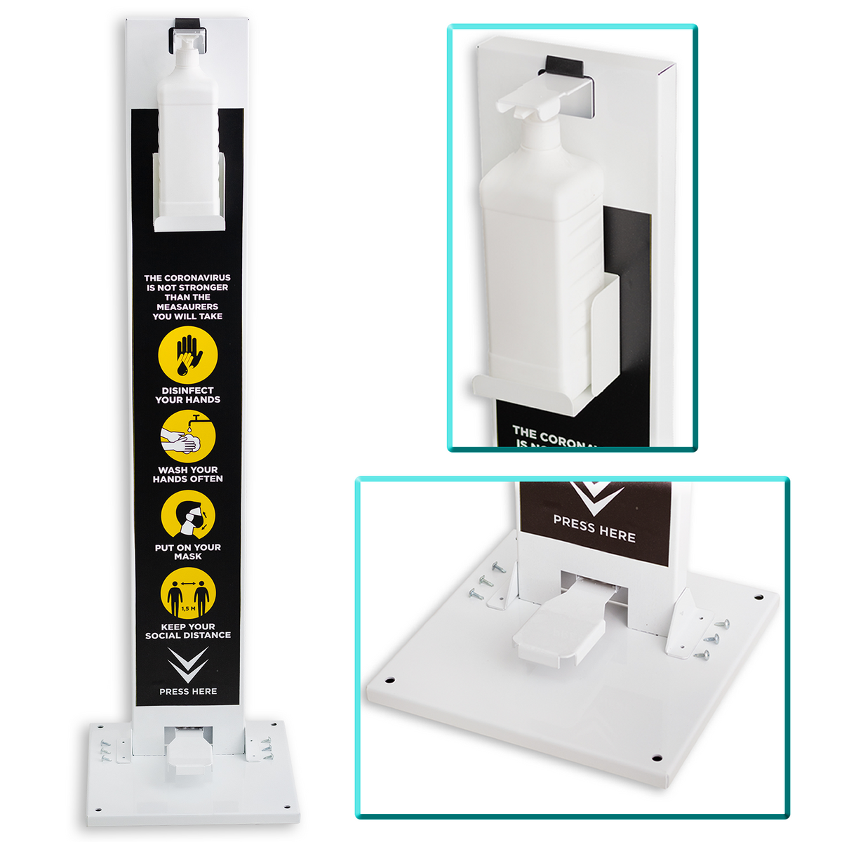 Hand Gel Floor Standing Dispenser Feet Operated  | Freestanding Sanitiser Holder