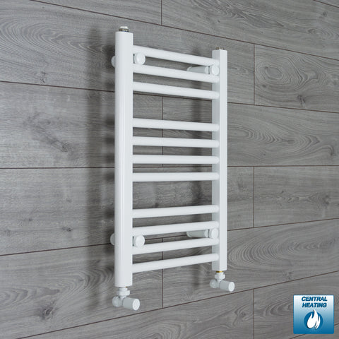 400mm Wide 600mm High White Towel Rail Radiator With Angled Valve