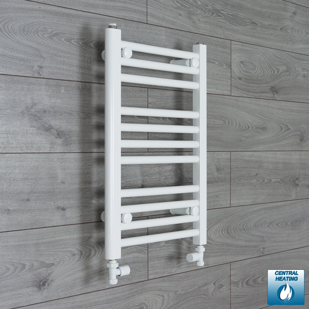 350mm Wide 600mm High White Towel Rail Radiator With Straight Valve