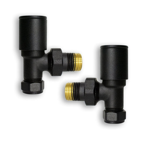 Matt Black Angled Towel Rail Radiator Valves (Pair of 2 Valves)