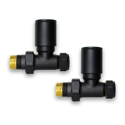 Matt Black Straight Towel Rail Valves (Pair of 2 Valves)