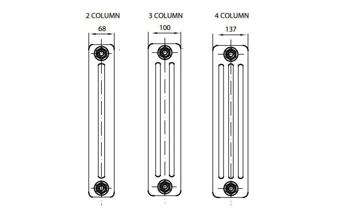 Reina Designer White Colona Traditional Column Horizontal Radiator