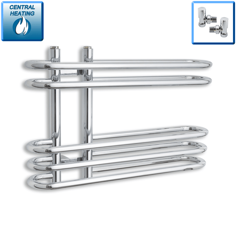 With Angled Valves Salina 400 x 600 Designer Heated Chrome Towel Radiator Central Heating