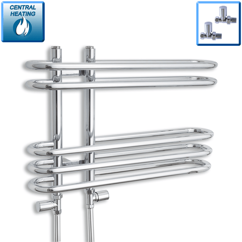 With Straight Inline Valves Salina 400 x 600 Designer Heated Chrome Towel Radiator Central Heating