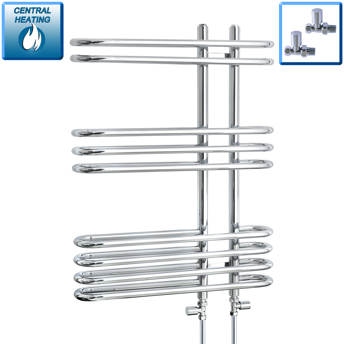 With Straight Inline Valves Salina 800 x 600 Designer Heated Chrome Towel Radiator Central Heating