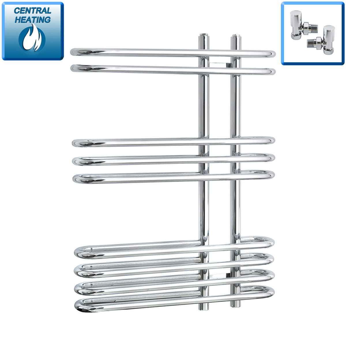 With Angled Valves Salina 800 x 600 Designer Heated Chrome Towel Radiator Central Heating