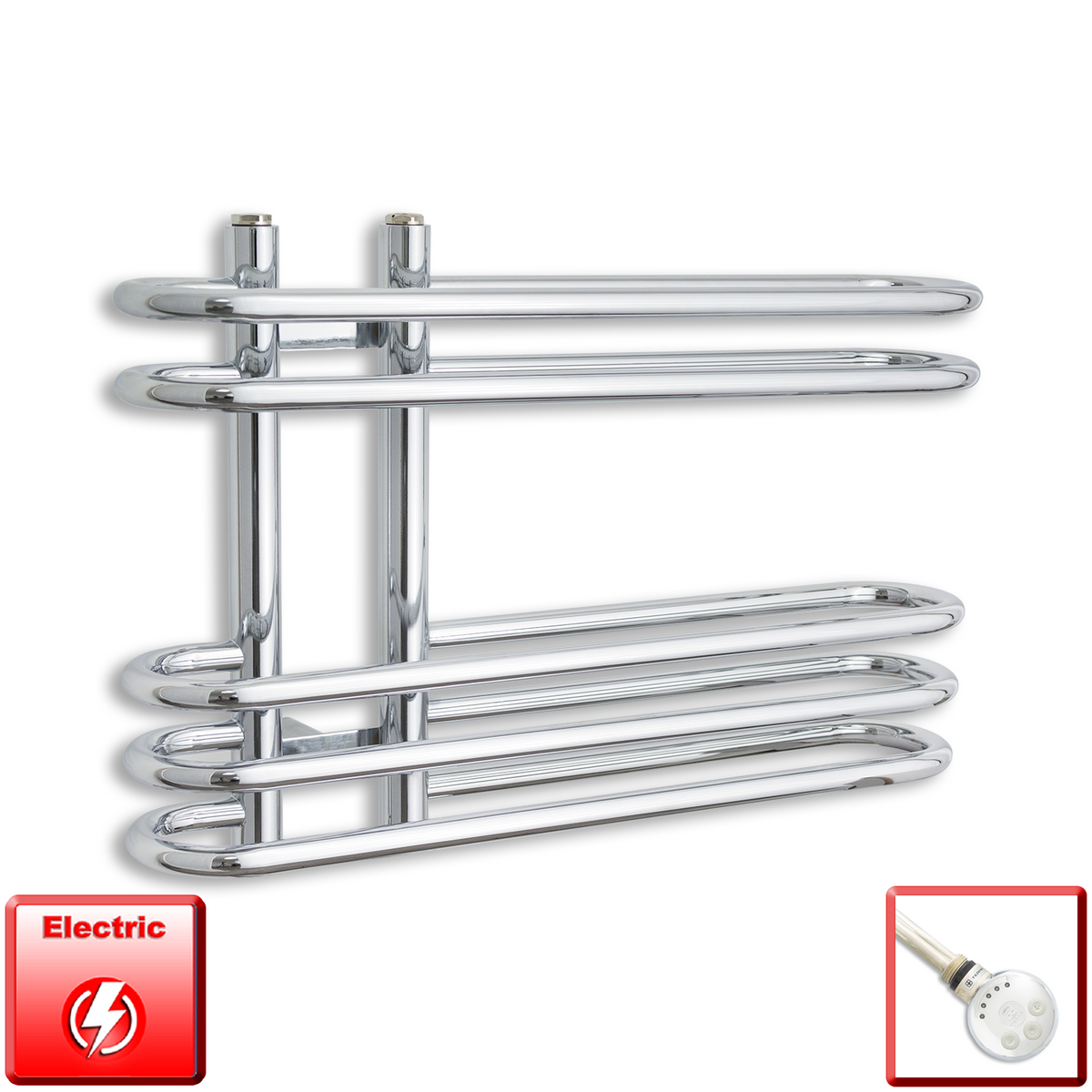 600mm Wide 400mm High Pre-Filled Chrome Electric Towel Rail Radiator With Thermostatic MEG Element