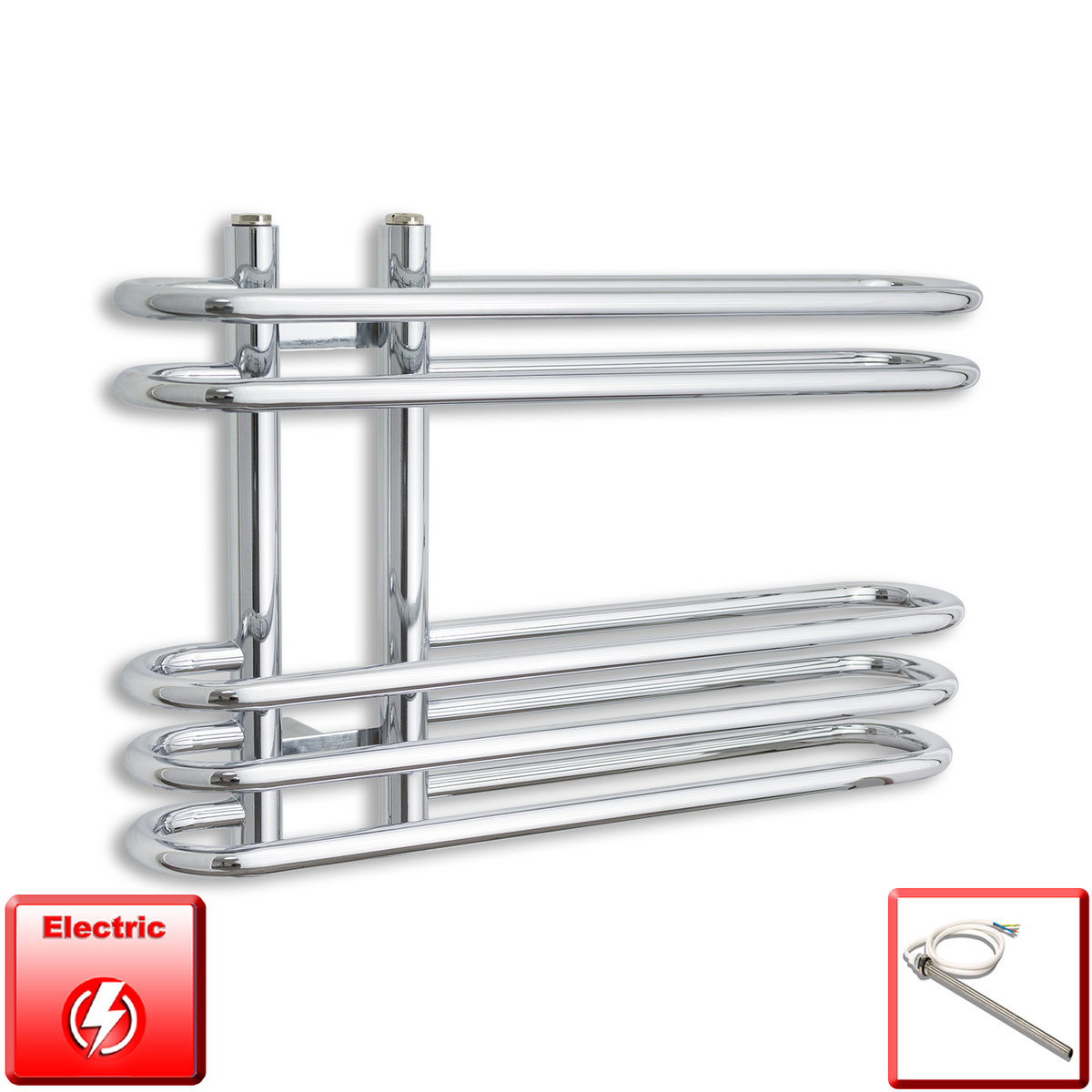 600mm Wide 400mm High Pre-Filled Chrome Electric Towel Rail Radiator With Single Heat Element