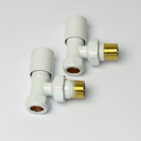 White Angled Towel Rail Radiator Valve (Pair of 2 Valves)