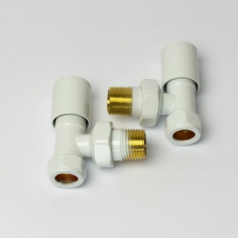 White Angled Towel Rail Radiator Valve (Pair of 2 Valves)