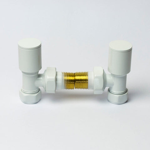 White Angled Towel Rail Radiator Valve (Pair of 2 Valves)