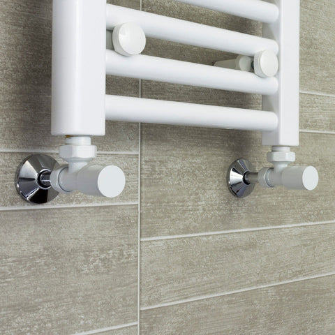 White Angled Towel Rail Radiator Valve (Pair of 2 Valves)