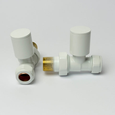 White Straight Towel Rail Radiator Valve (Pair of 2 Valves)